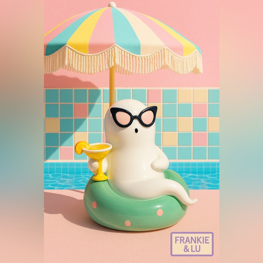 Summerween Ghost Pool Float Figurine Sunglasses Halloween Coastal Decor NWT